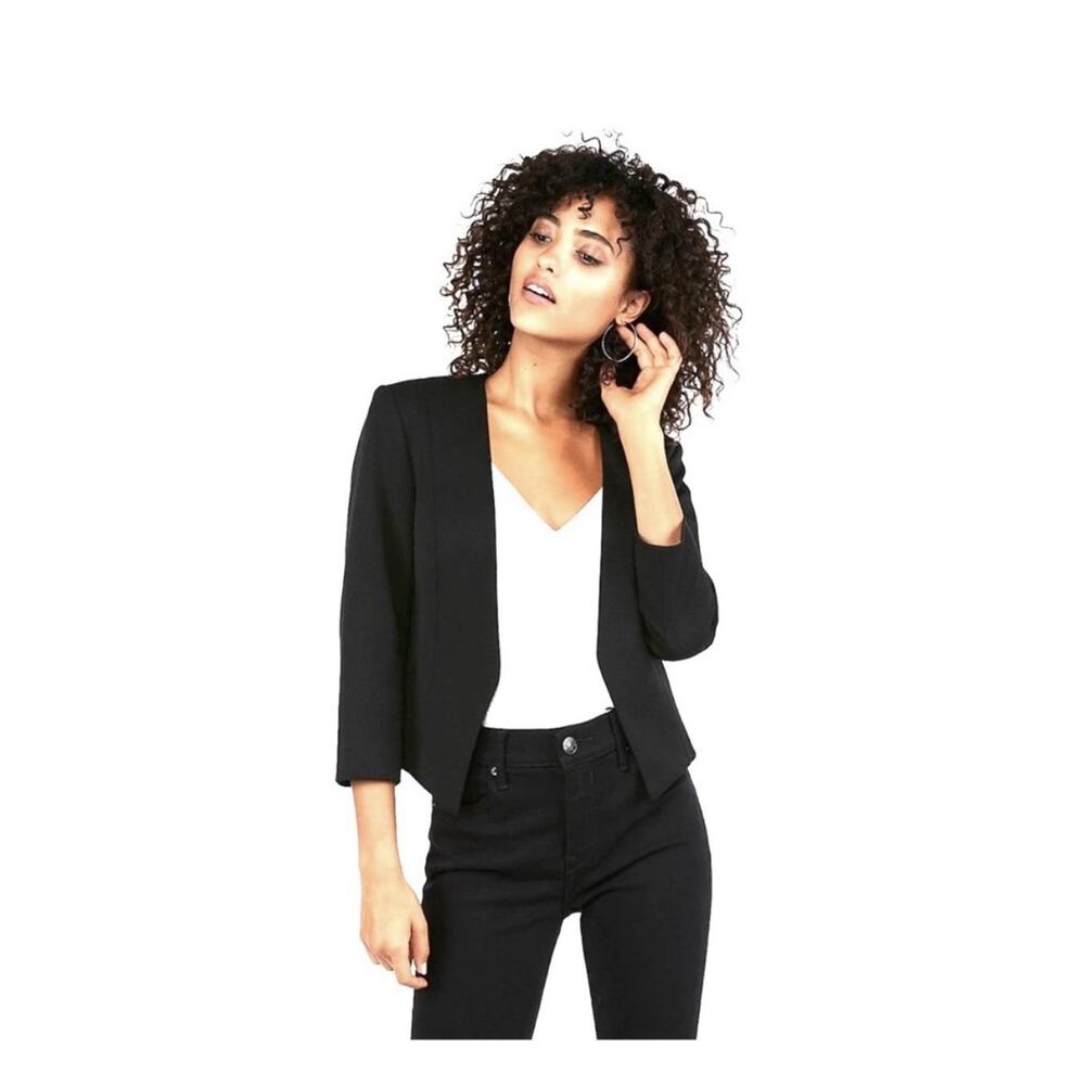 Express Black Collarless Open Front Cutaway Blazer 3/4 sleeve Sz 12 Minimalist